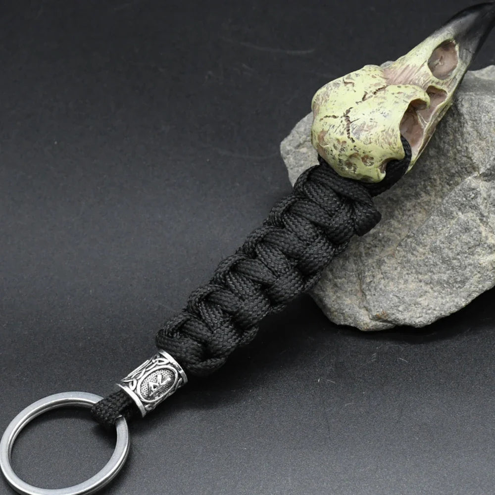 Nordic Raven Skeleton Runes Bead Paracord Keyholder