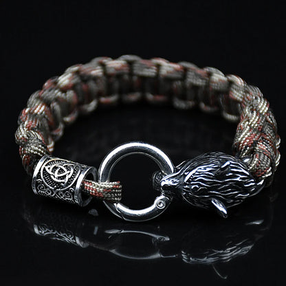 Stainless Steel Celtic Wolf Bracelets Norse Vikings Runes Paracord