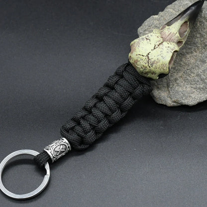 Nordic Raven Skeleton Runes Bead Paracord Keyholder