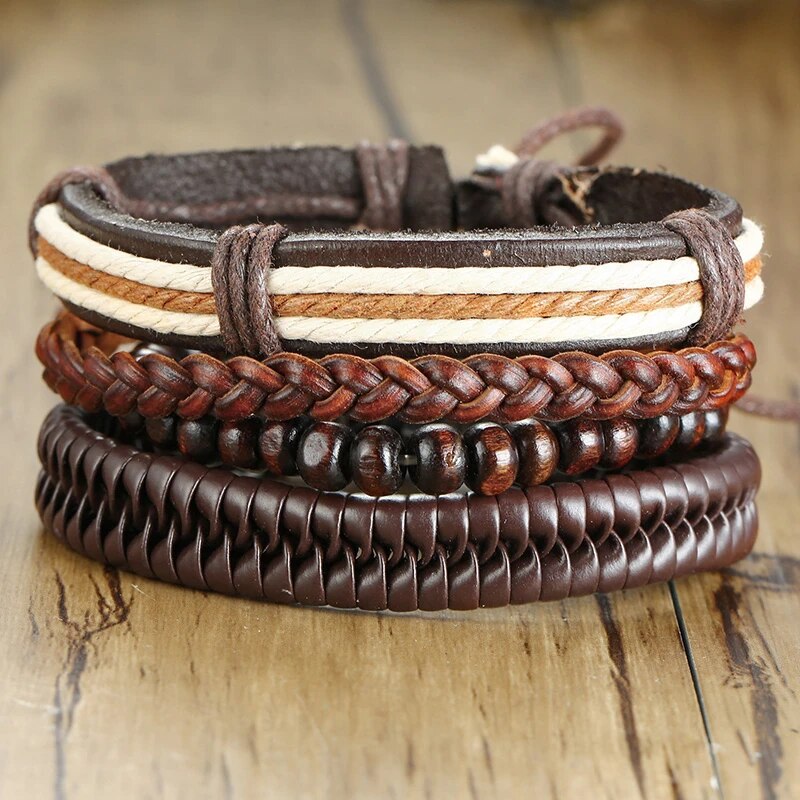 4 in 1 Braided Leather Viking Bracelet