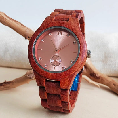 Women's Fashion Simulated Diamond Dial Stylish Simplicity Quartz Wooden Viking Watch