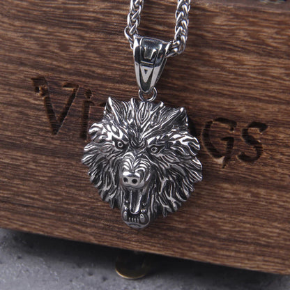 Norse Fashion Animal Stainless Steel Wolf Head Pendant Viking Necklace