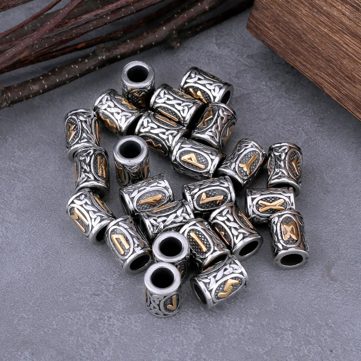 Stainless Steel Vikings Rune Beads 24pcs