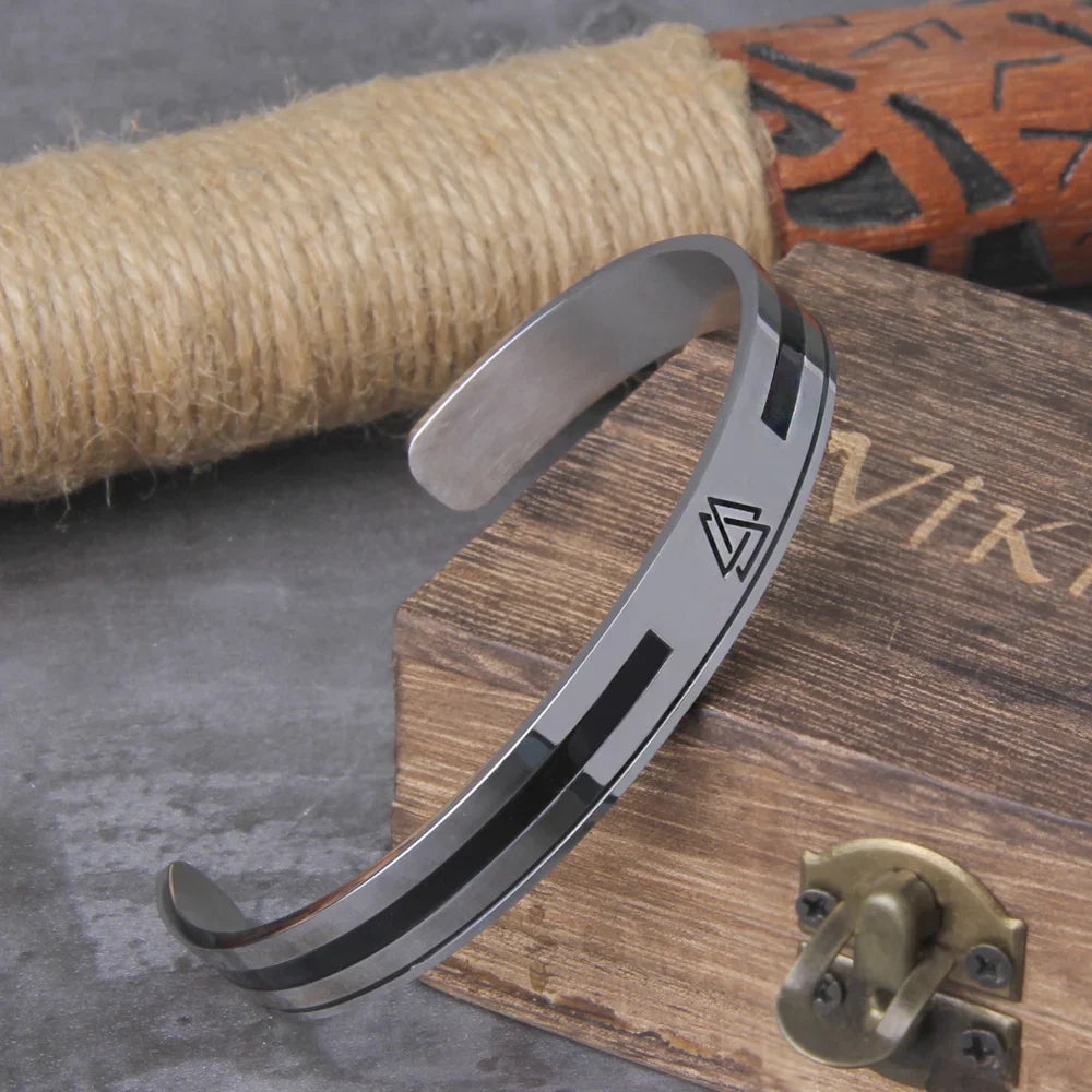 Never Fade Stainless Steel Handmade Nordic Valknut Viking Bangle