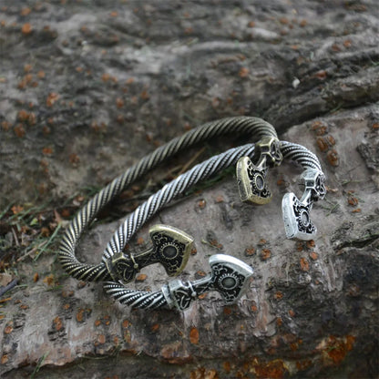 Norse Thor Hammer Thunder Torque Viking Bracelet Cuffs Bangles