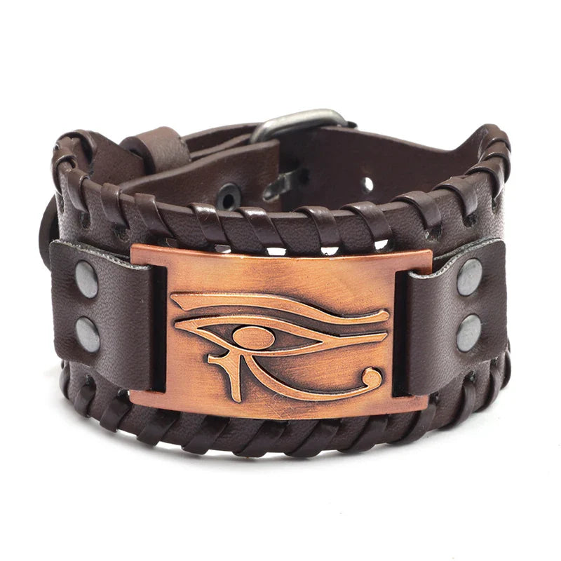 Viking Wide Leather Compass Bracelet