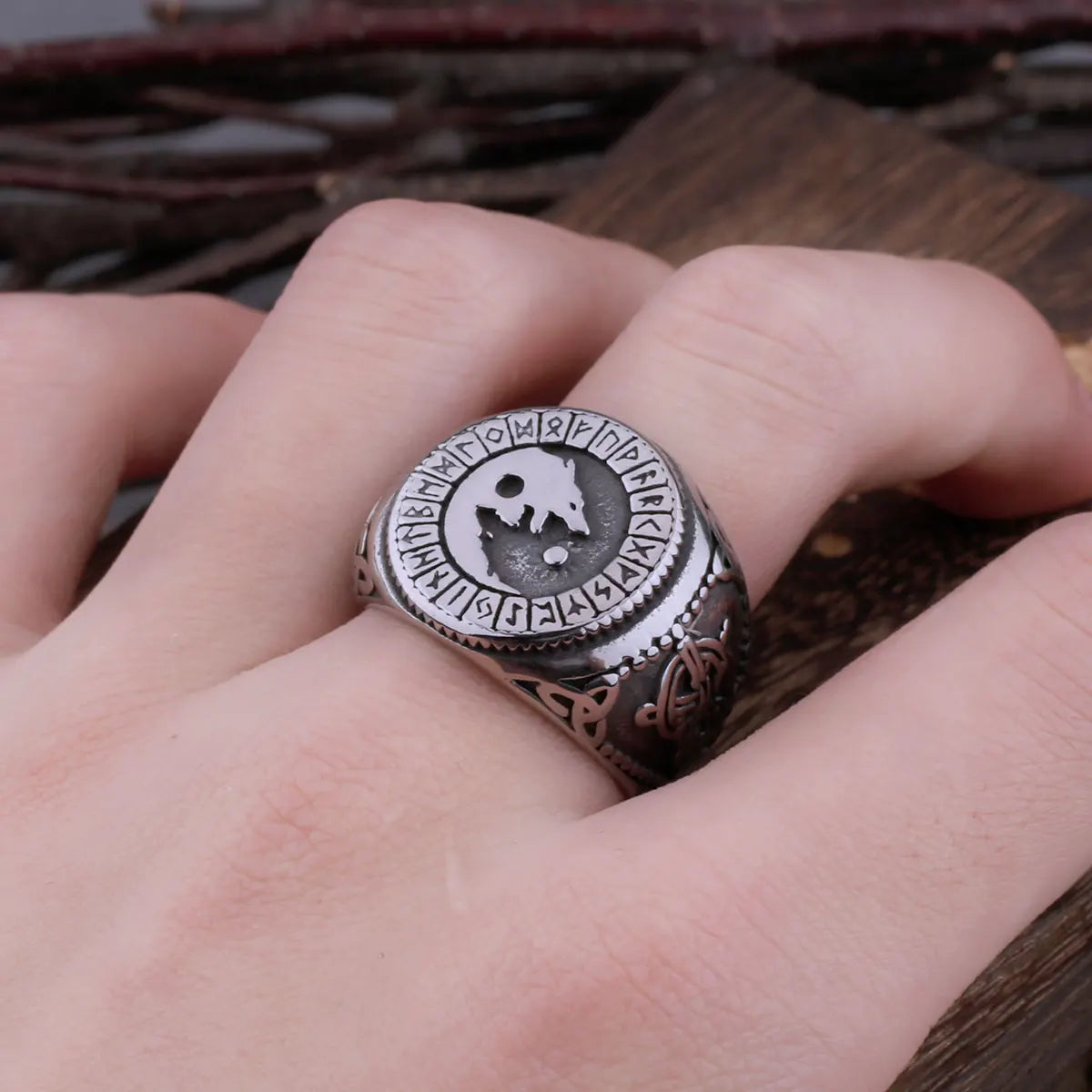 Viking Wolf Geri And Freki And Odin Rune Ring