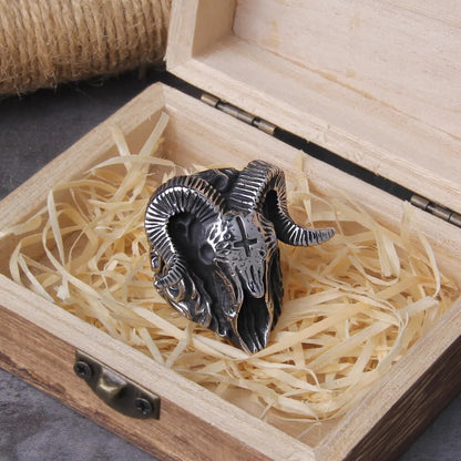 Goat Head Pagan Viking Ring