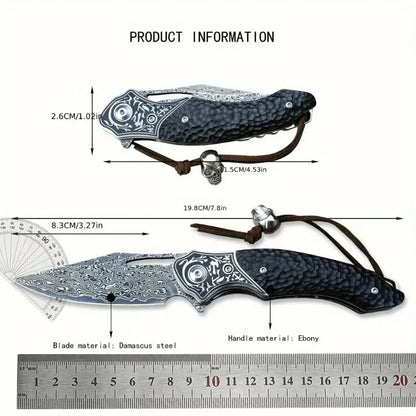 Folding Knife Damascus Steel Blade Ebony Handle