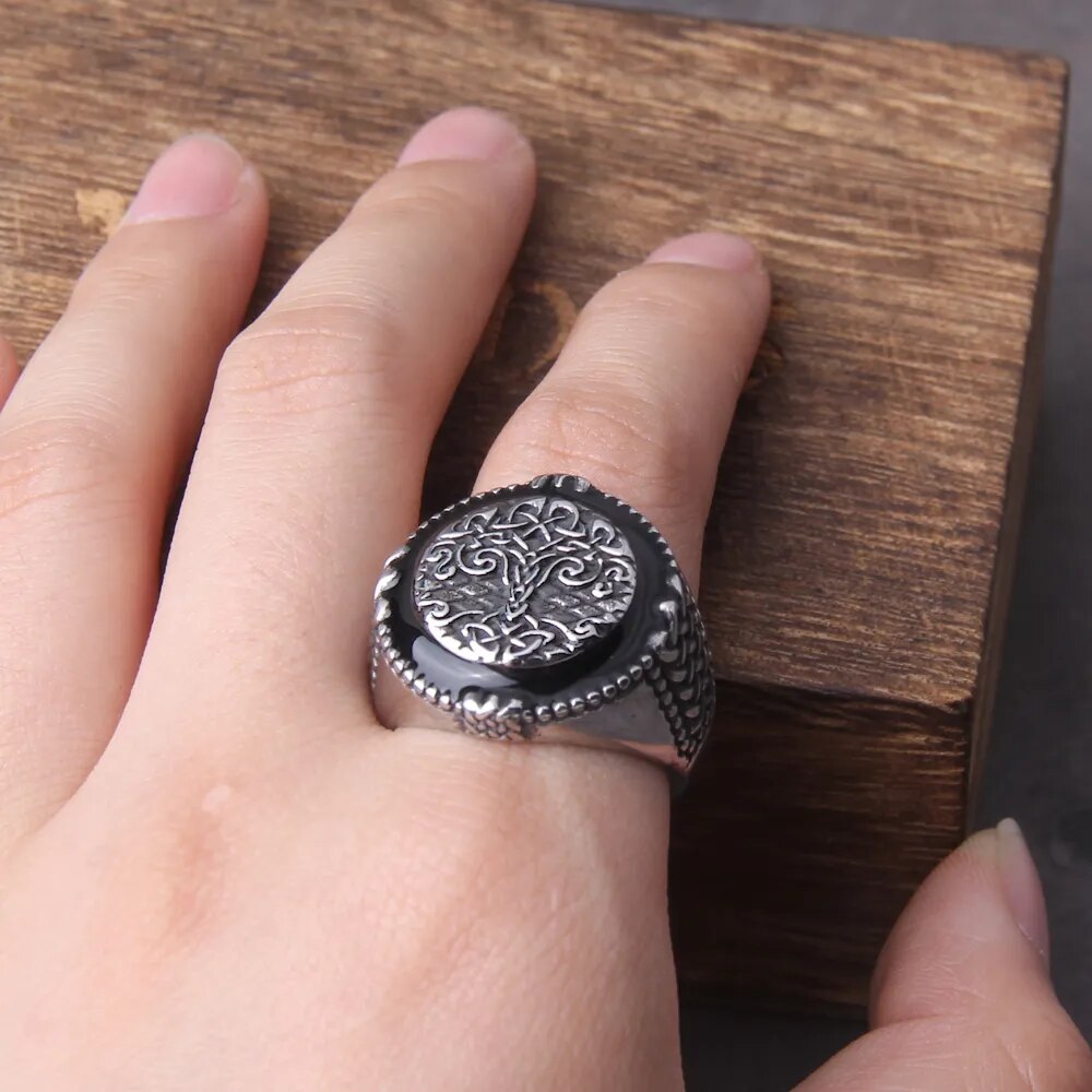 Luxury Carved Tree of Life Viking Ring