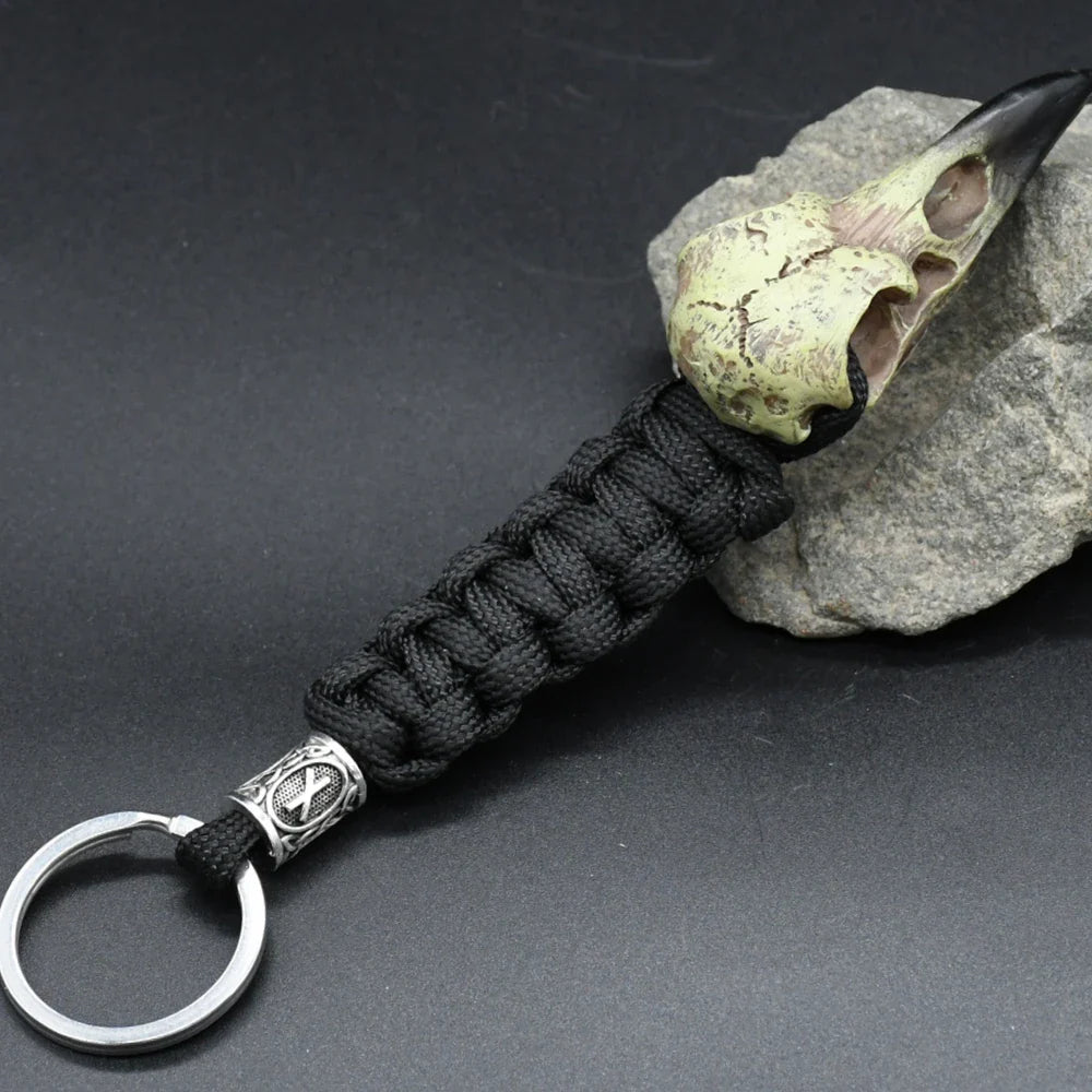 Nordic Raven Skeleton Runes Bead Paracord Keyholder