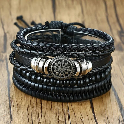 4 in 1 Braided Leather Viking Bracelet