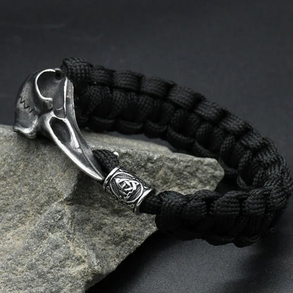 Stainless Steel Viking Odin Raven Skull Bracelet Valknut Teiwaz