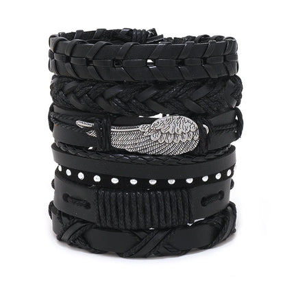 Viking Bracelet Woven Skull Jewelry Adjustable Leather