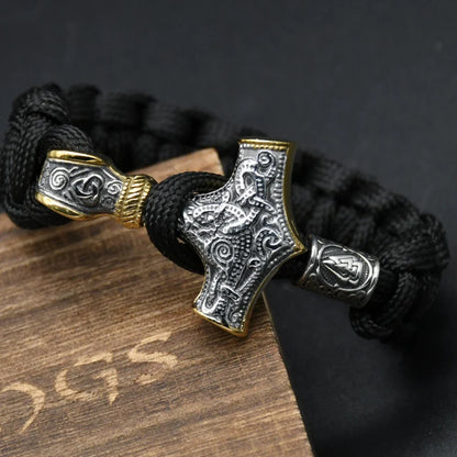 Stainless Steel Viking Thors Hammer Bracelets Paracord Nordic Mjolnir