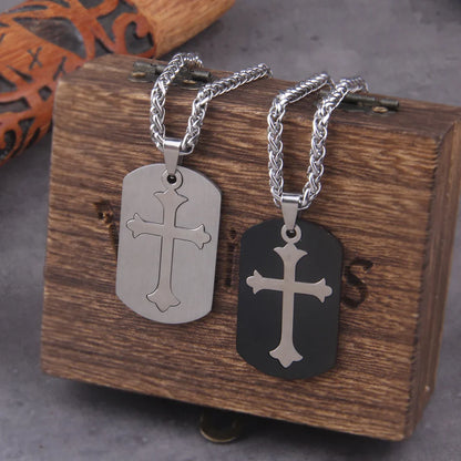 Hip Hop Stainless Steel Cross Square Amulet Viking Necklace