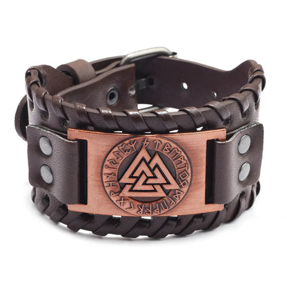 Viking Wide Leather Compass Bracelet