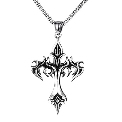 Stainless Steel Flame Cross Pendant Necklace for Men – Retro Titanium Steel Jewelry