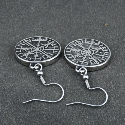 Nordic Viking rune compass amulet earrings Stainless steel