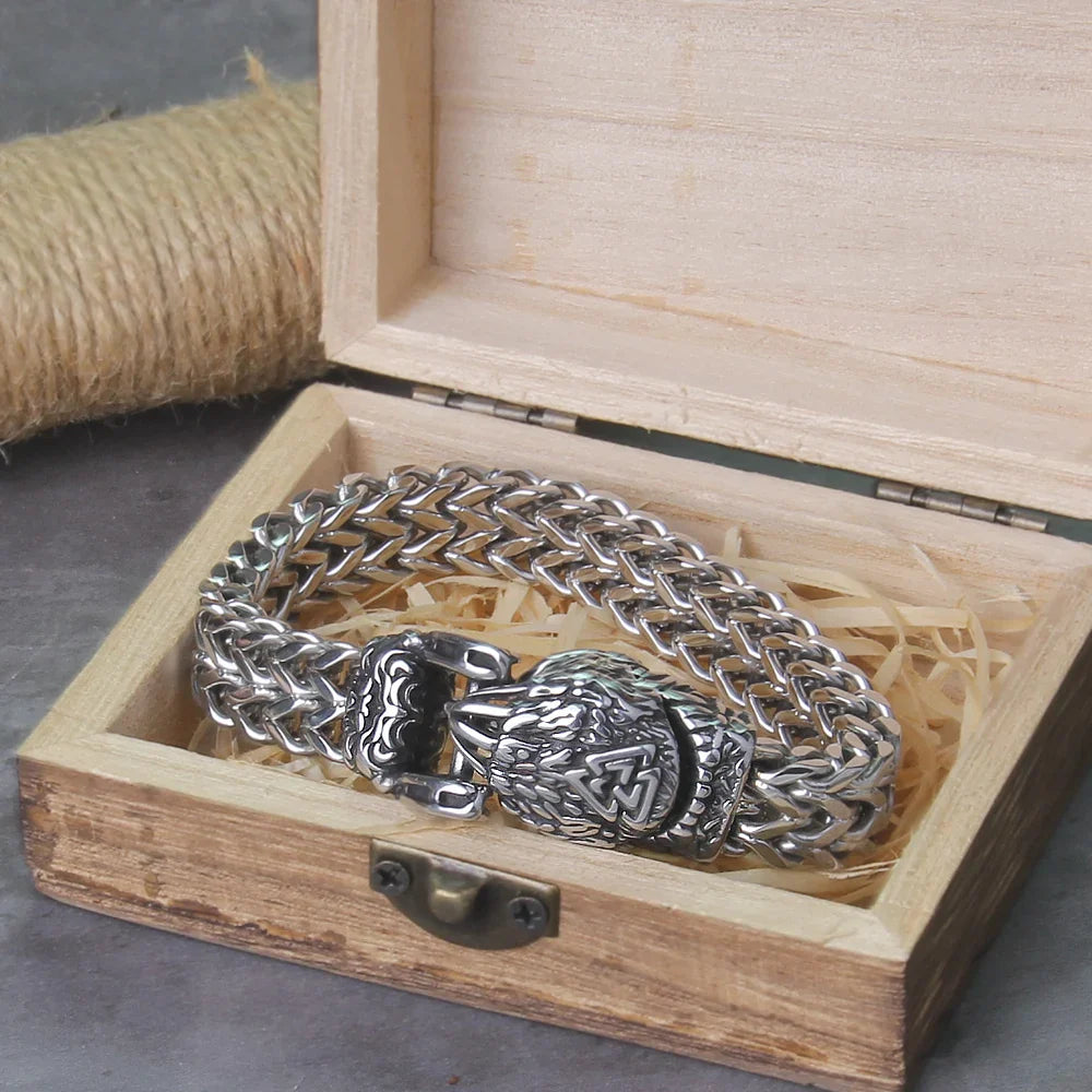 Viking Wolf Bracelet Stainless Steel Mesh Chain