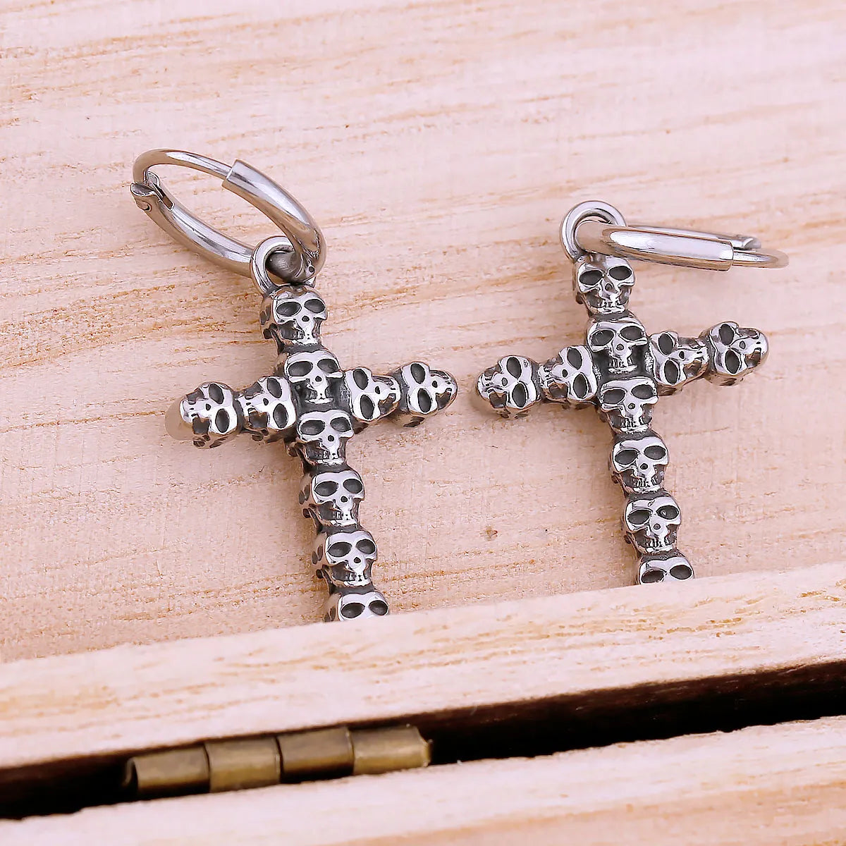 Gothic Skull Cross Drop Earrings