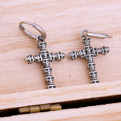 Gothic Skull Cross Drop Earrings