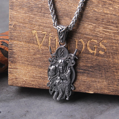 Nordic Man And Wolf Pendant Viking Necklace