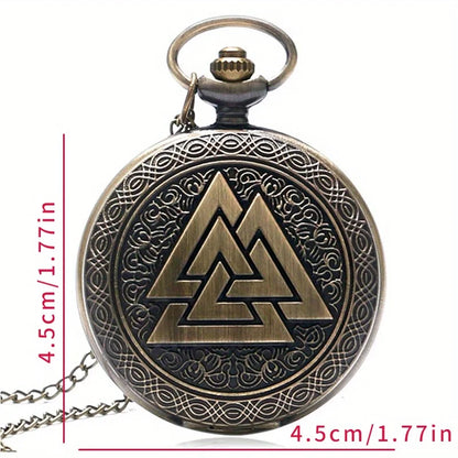 Valknut Norse Vikings Bronze Quartz Pocket Watch Necklace Chain Three Interlocking Fob