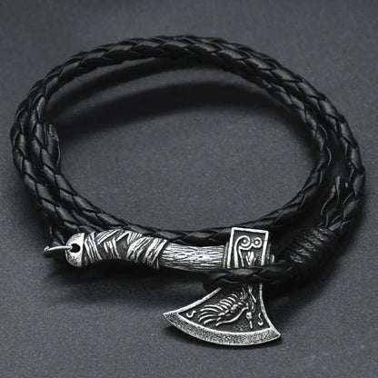 Viking Bracelet Hatchet Braided Leather Jewelry