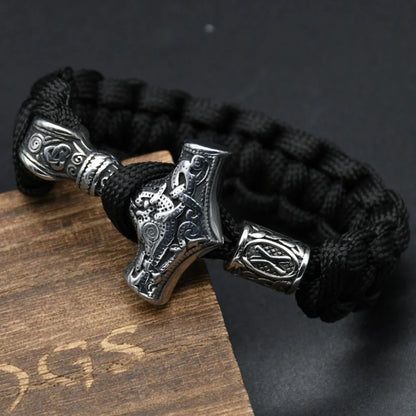 Stainless Steel Viking Thors Hammer Bracelets Paracord Nordic Mjolnir