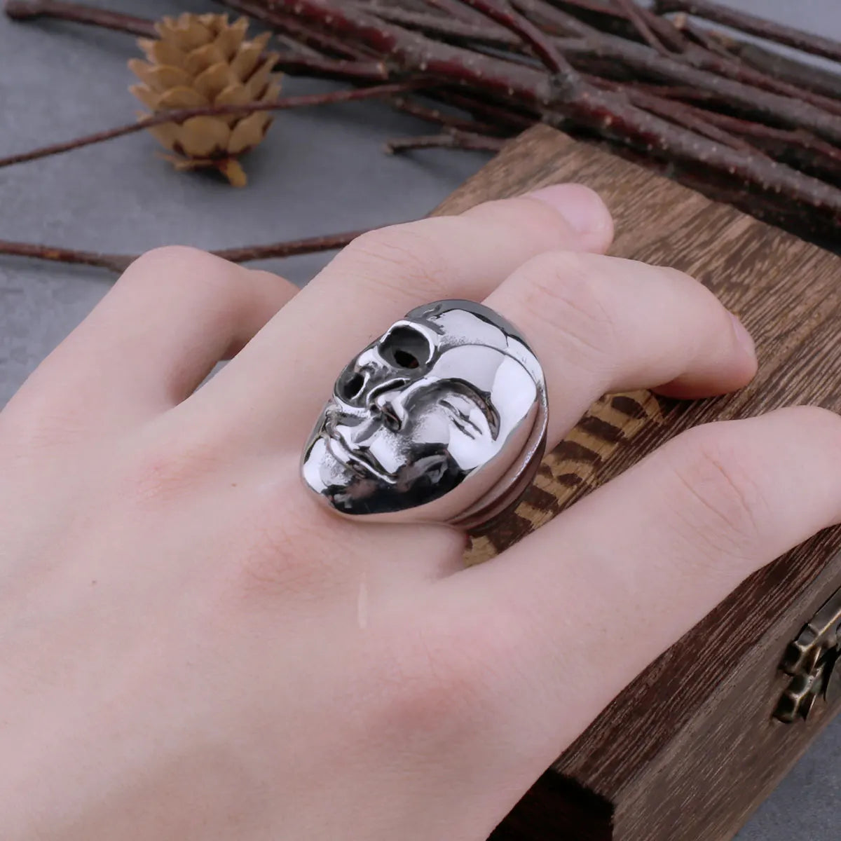 Gothic Half Skull Face Half Face Mask Viking Ring