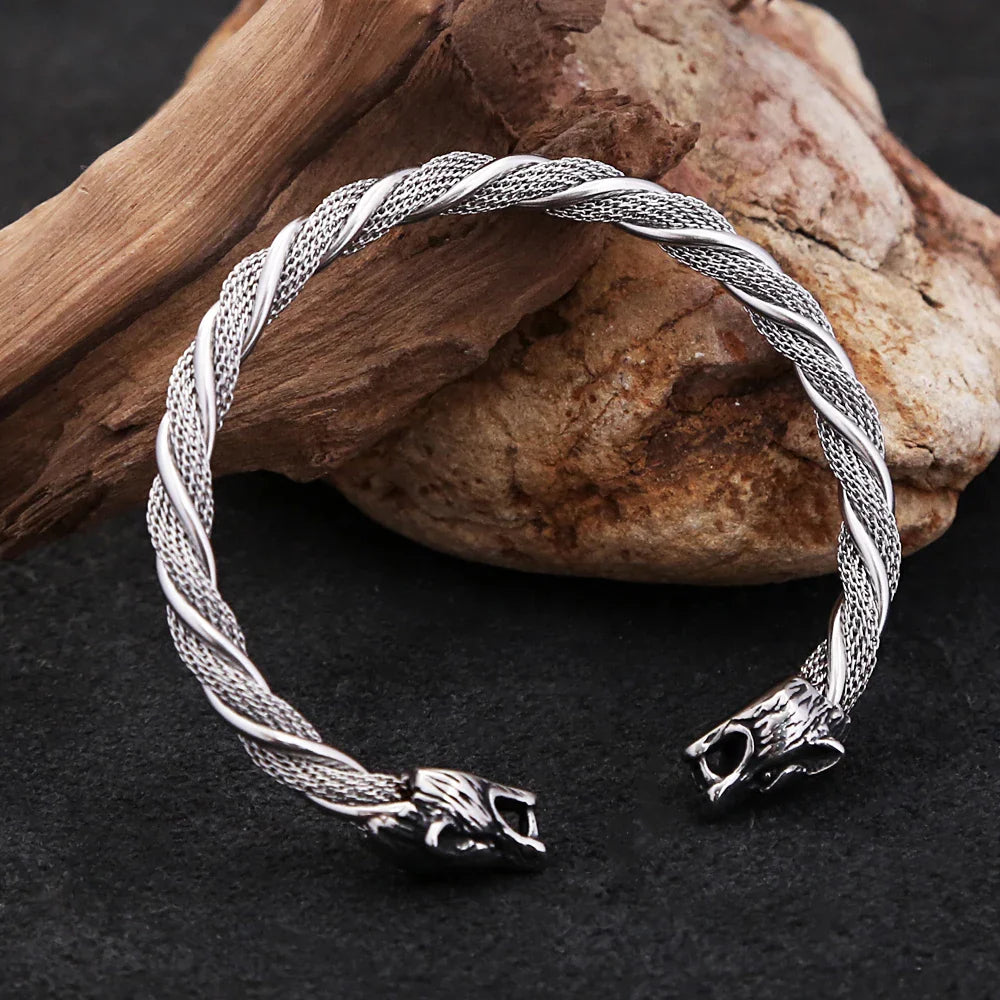 Viking Wolf Head Bracelet Stainless Steel