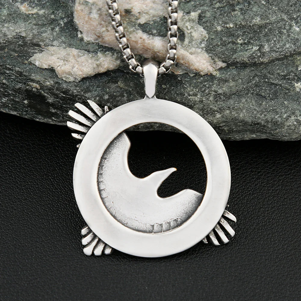 Norse Mythology Necklace Stainless Steel Viking Odin Raven Pendant