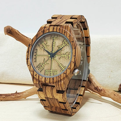 Wooden Symbol Element Clock Personalized Anniversary Viking Watch