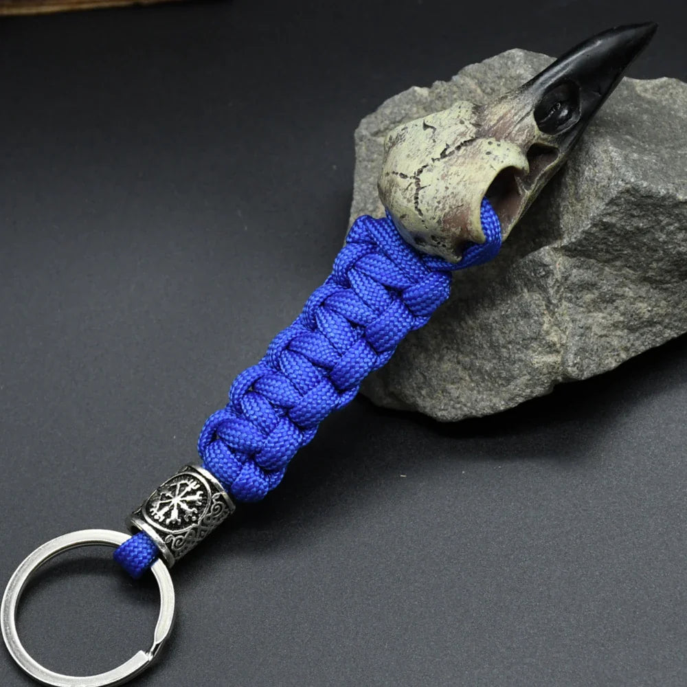 Nordic Raven Skeleton Runes Bead Paracord Keyholder