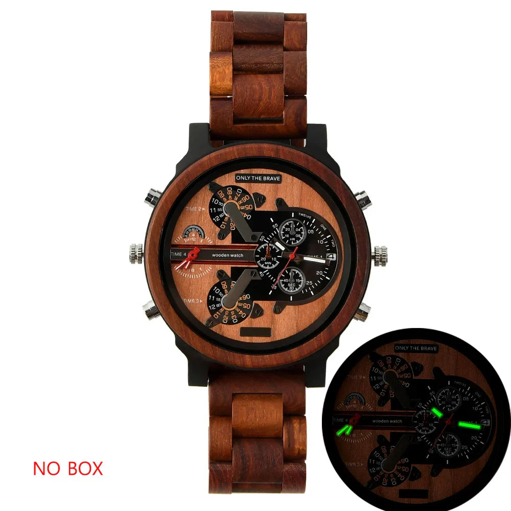 Big Face Large Wood Fashion Quartz Wristwatches Strap Dress Dual Clock Wooden Viking Watch