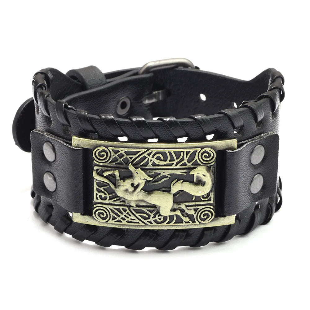 Viking Wide Leather Compass Bracelet