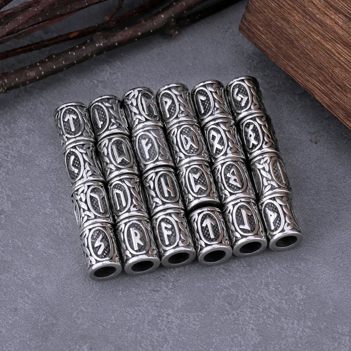 Stainless Steel Vikings Rune Beads 24pcs