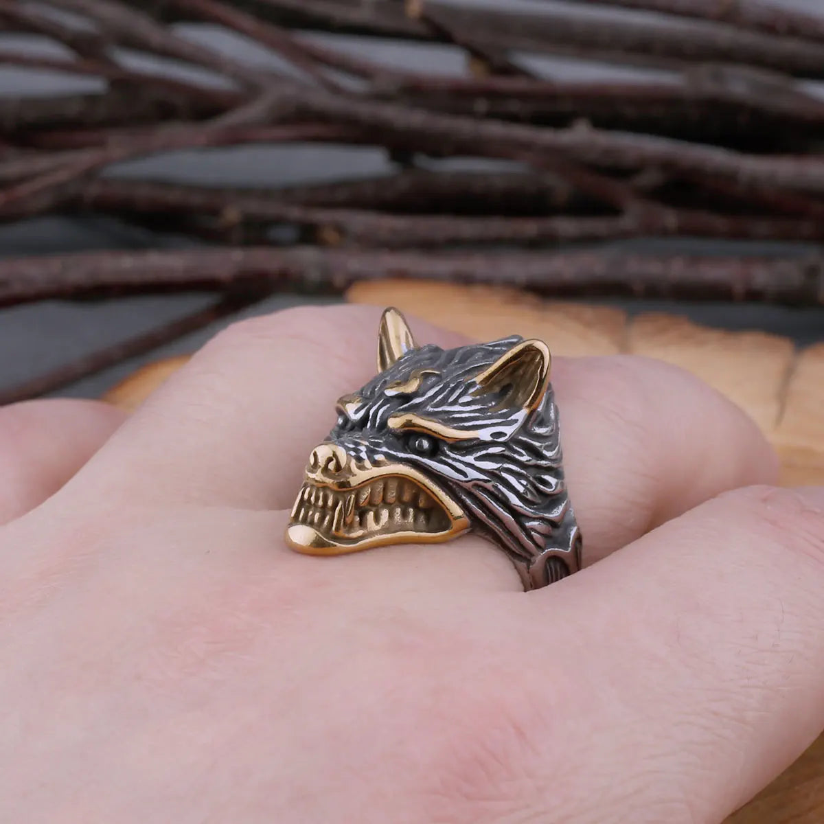 Fenrir Viking Wolf Head Ring