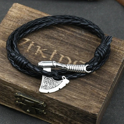 Viking Bracelet Hatchet Braided Leather Jewelry