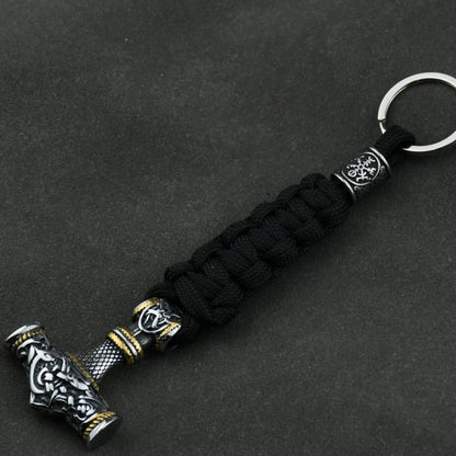 Thor's Hammer Vikings Keychain Rune Braided Lanyard Stainless Steel Valknut