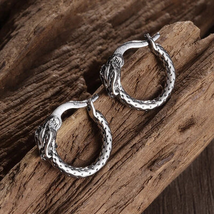 Engraved Beast Hoop Viking Earrings