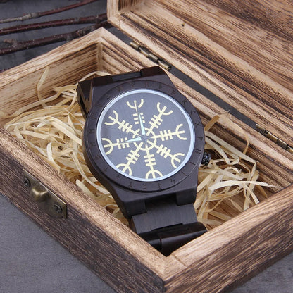 Handmade Woode Runic Circle Quartz Viking Watch