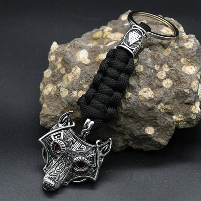 Nordic Wolf Head Keychain Rope Lanyard Vikings