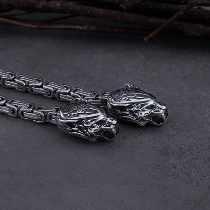 Viking Bear Claw Wolf Head Necklace Stainless Steel Thor's Hammer