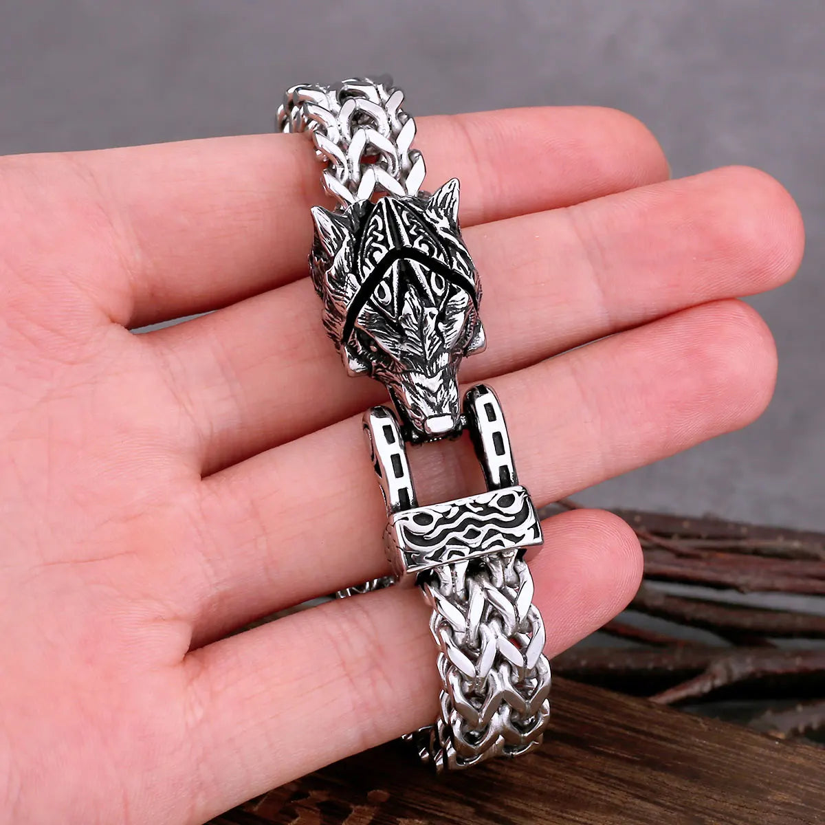 Viking Wolf Head Bracelet Stainless Steel