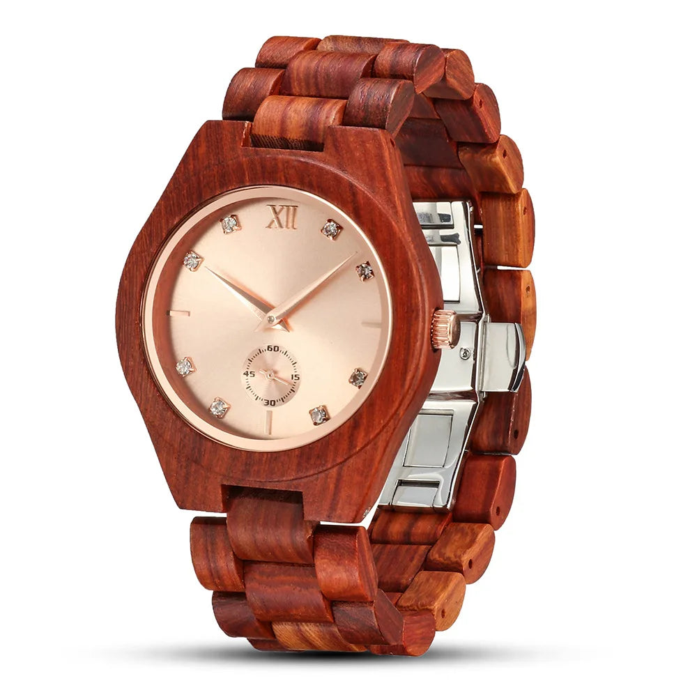 Women's Simulated Diamond Dial Wooden Clock Fashion Anniversary Personalized Viking Watch