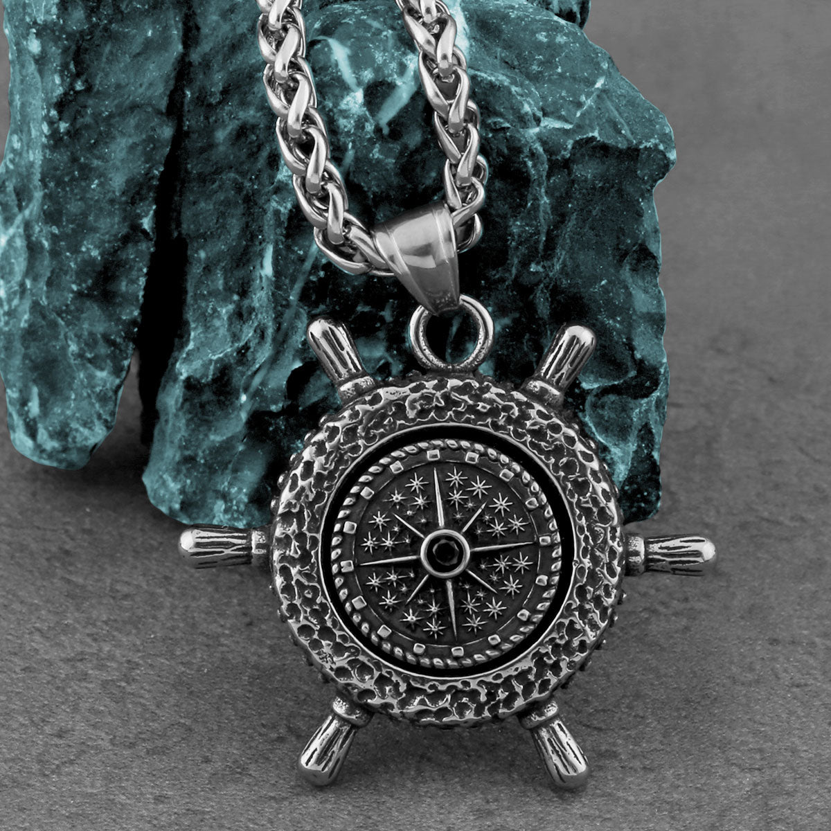 Viking Necklace With A Nordic Rudder Featuring A Compass Pendant