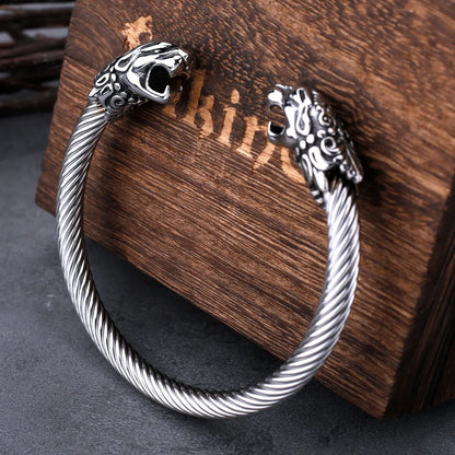 Stainless Steel Nordic Dragon Head Bracelet Viking Arm Ring