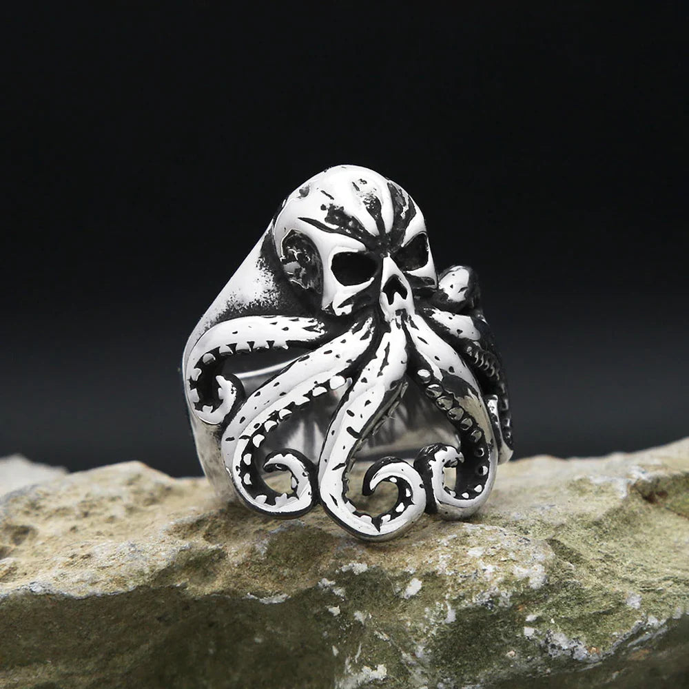 Stainless Steel Mythical Octopus Skull Ring